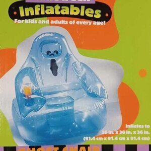Vintage Inflatable Halloween Blue Clear Ghost Chair Child & Adult 36" Cup Holder